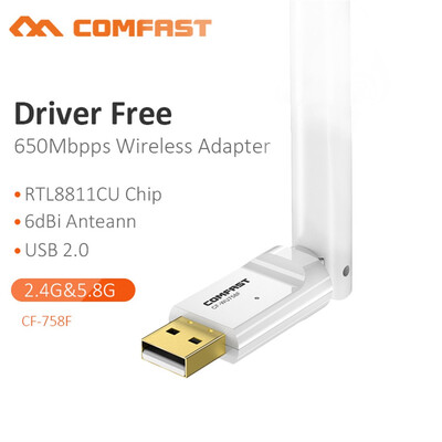 

〖Follure〗650Mbps CF-WU758F 24G5G Dual Band Wireless USB WiFi Adapter Dongle Free Drive
