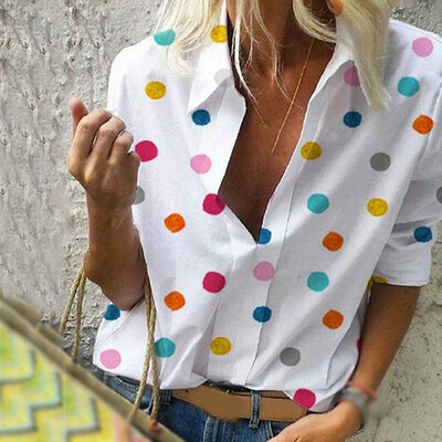 

Womens Colorful Polka Dot Blouse Long Sleeve Casual Office Work T-Shirt Top 2019