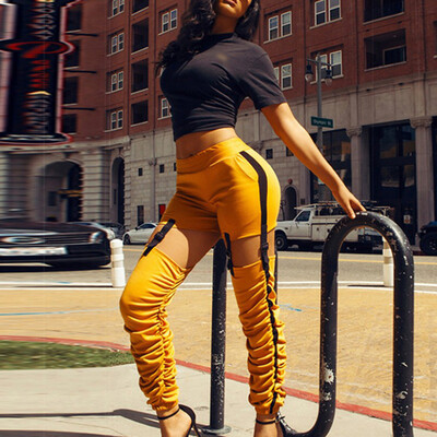 

Women Summer Slim Elastic Waist Pants Leisure Sports Fitness Hollow-out Trousers