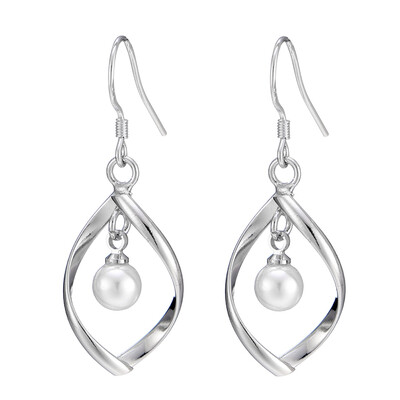 

New Silver-Plated Individual Earrings Rotating Love Pearl Earrings Female Long Earrings