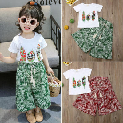 

New Summer Kids Baby Girls T-shirt Tops Wide Leg Pants 2PCS Clothes Outfits 1-5Y