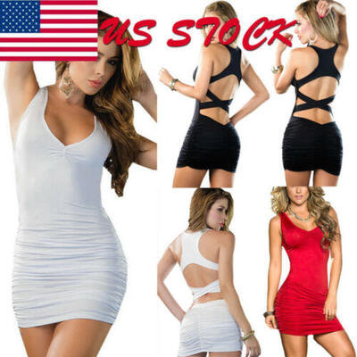 

Women Sexy Deep V-Neck Bandage Bodycon Evening Party Cocktail Club Mini Dress