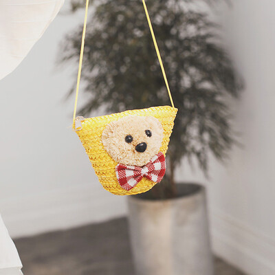 

Tailored Womens Fashion Bear Decoration Bag Weaving Childrens Bag Messenger Bag