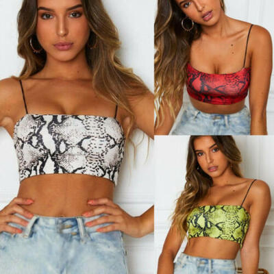 

Summer Women Sexy Sleeveless Crop Tops Snake Skin Print Tank tops Bodysuit Shirt