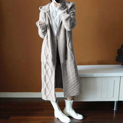 

Gobestart Women Winter Hoodied Outwear Umbilical Twist Knitted Cardigan Sweater