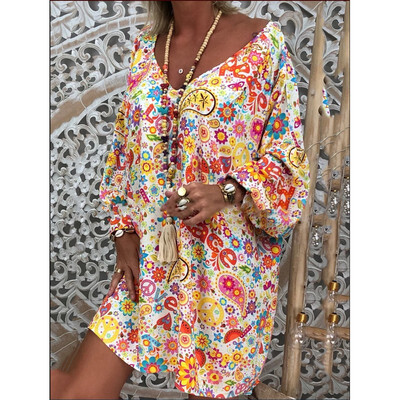 

Womens Maxi Beach Dress Short Sleeve Casual Boho Kaftan Tunic Gypsy Ethnic