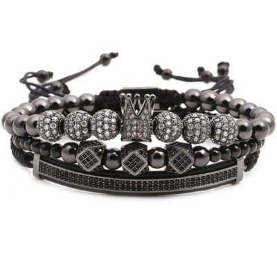 

Charm Bracelets - Luxury CZ Polygon Ball Gold Crown King Bead Bangle Bracelets for Men Women Jewelry