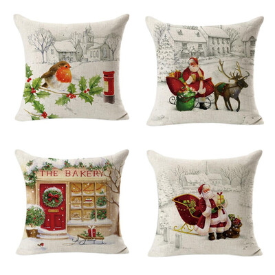 

Tailored 4PC Christmas Square Throw Flax Pillow Case Decorative Cushion Pillow Cover