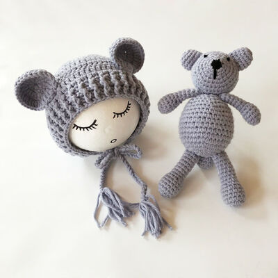 

Newborn Baby Bear Hat Set Girls Boys Photography Crochet Knit Costume