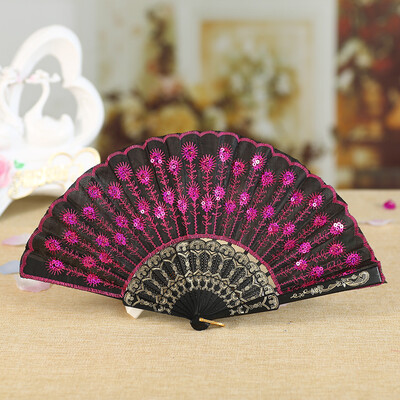 

Siaonvr Best Chinese Style Dance Wedding Party Lace Silk Folding Hand Held Flower Fan