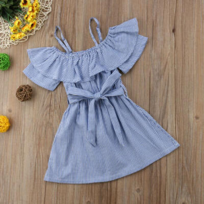 

Baby Kids Girls Summer Dress Princess Party Tutu Cotton Striped Casual Dresses