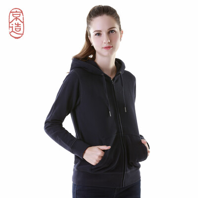 

JZAO ladies sweater thick brushed sweater hooded zipper sweater navy blue  code