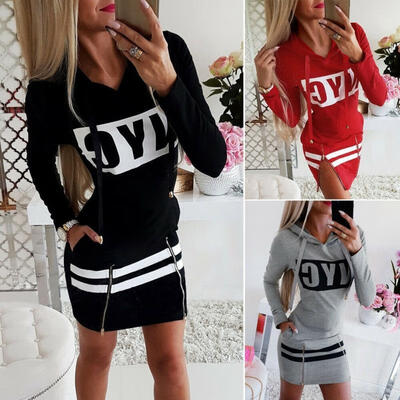 

Women&39s Hooded Long Sleeve Dress Zipper Split Short Mini Dress BlackRedGray