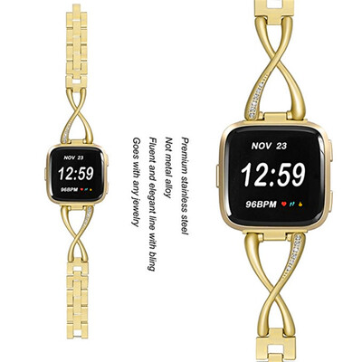 

〖Follure〗Luxury Alloy Crystal Stainless Steel Wristband Strap Band For Fitbit versa BK