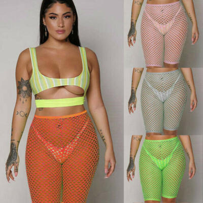 

Women Sexy High Waist Mesh Fishnet Crochet Pants Beach Bikini Cover Up Trousers