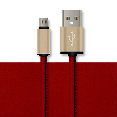 

1M Leather Micro USB Data Line Portable Braided Cord Fast Charging Cable For Mobile Phones