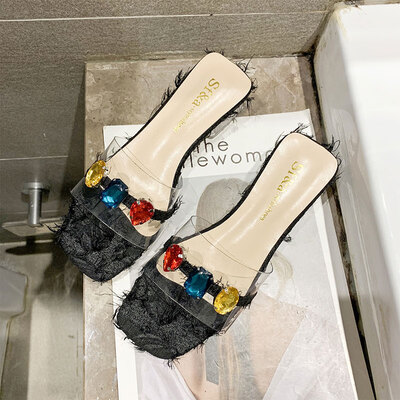

Fairy sandals for women wearing summer&Korean fashion diamonds with transparent thick heels