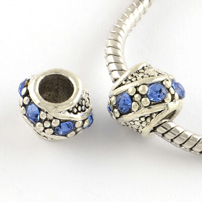 

Barrel Antique Silver Plated Metal Alloy Rhinestone European Beads Large Hole Beads Light Sapphire 1011x9mm Hole 5mm