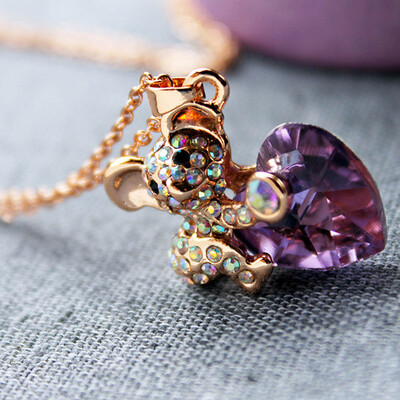 

Koala Bear Blue Heart Pendant Necklace with Crystals
