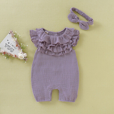 

Newborn Baby Kid Girls Solid Sleeveless Jumpsuit Romper Headband Clothes Outfits