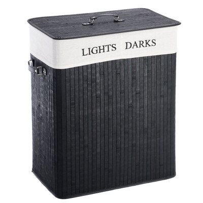 

Double Rectangle Bamboo Hamper Laundry Basket-1PC Black