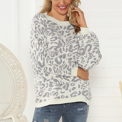 

〖Follure〗Women Casual O-Neck Pullover long Sleeve Leopard Loose Knitted Sweater Tops