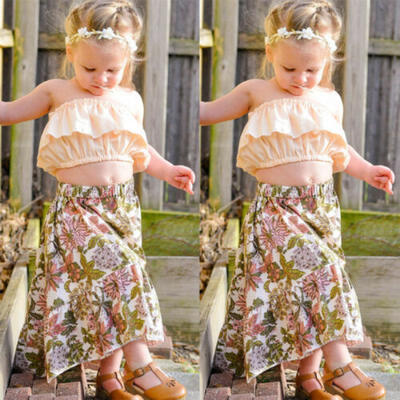 

UK Floral Kids Baby Girl Ruffled Wrapped Chest Party Skirt Dress Outfits Sunsuit