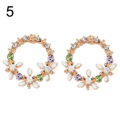 

Women Flower Circle Heart Waterdrop Faux Pearl Rhinestone Inlaid Stud Earrings