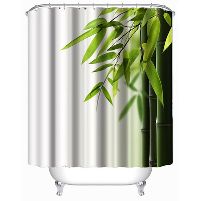 

3D Plants Bamboo Printing Shower Curtain Polyester Waterproof Bath Curtain