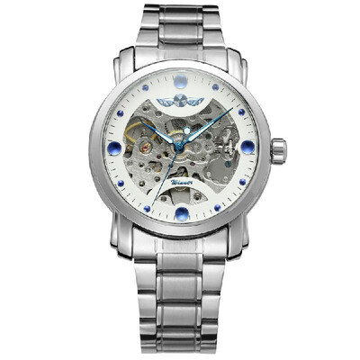 

Winner 005 Business Men Mechanical Watch Time Display Fashion Casual Stainless Steel Leather Strap Bracelet 3ATM Waterproof Self-W