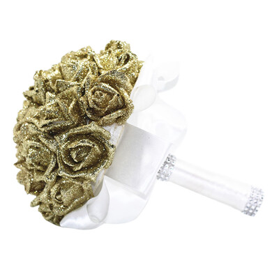 

Toponeto Crystal Roses Pearl Bridesmaid Wedding Bouquet Bridal Artificial Silk Flowers De