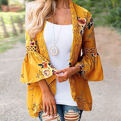 

Toponeto Women Lace Floral Open Cape Casual Coat Blouse kimono Jacket Cardigan BKL