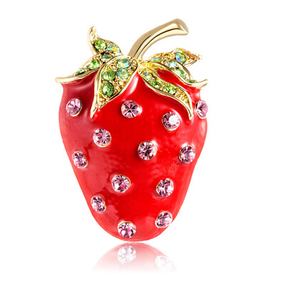

Enamel Red Color Strawberry Fruit Brooches Women Hat Bag Jewelry Pins