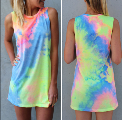 

Womens Boho Painted Summer Party Evening Beach Short Mini Dress Sundress