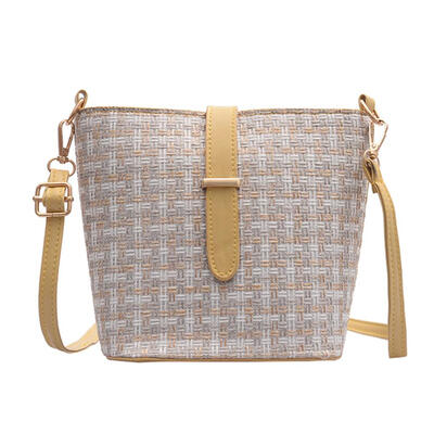 

Woven Flap Bags Women Summer Shoulder Messenger PU Leather Zip Small Bag