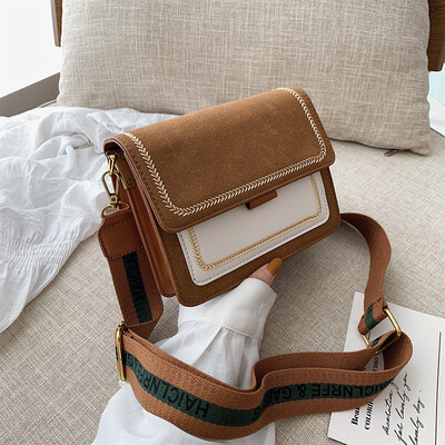 

Chic leisure bag net red matte womens bag new 2019 contrast small square bag wide shoulder strap messenger bag