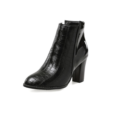 

IDIFU Womens Sexy Alligator Almond Toe Side Zipper Block High Heel Ankle Booties