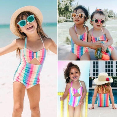 

AU Kids Baby Girl Bow Stripe Swimsuit Swimwear Bathing Suit Beachwear Bikini 1Pc