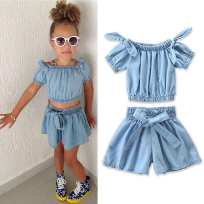 

2-7T Toddler Kids Baby Girls Off Shoulder Crop Top Short Pants Clothes Outfits