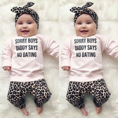 

Newborn Baby Girl Leopard Print T-Shirt Tops Pants Headband Outfit Clothes 3Pcs