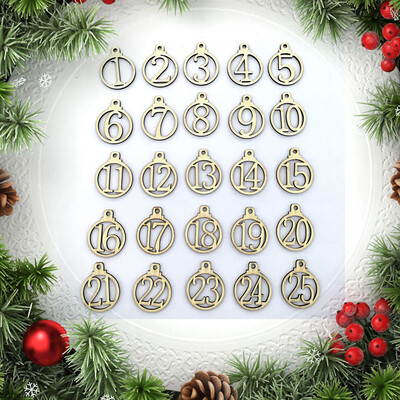 

〖Follure〗25Pcs Wooden Arabic Numerals Xmas Wedding Tree Hanging Ornament Decor
