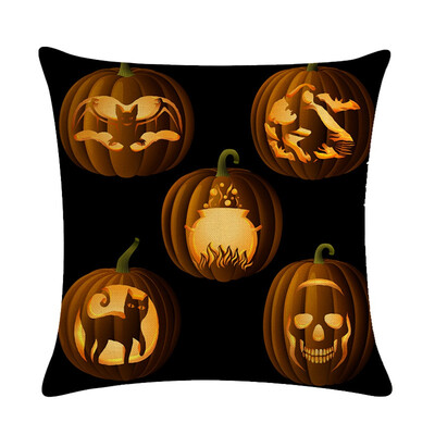 

18" Pumpkin Print Cotton Linen Cushion Cover Pillow Case Halloween Home Decor