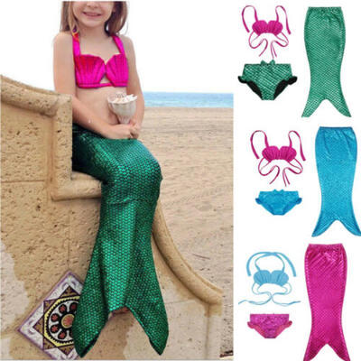 

3pcs Kids Girls Swimmable Mermaid Tail Sea-maid Bikini Swimwear Swimming Costume