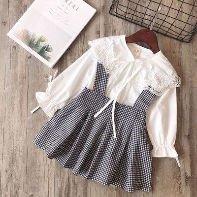 

Toddler Kids Baby Girls Lace T shirt TopsPlaid Skirt Outfits Clothes 2pcs Set