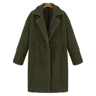 

Roseonmyhand Women Winter Solid Lapel Long Sleeve Plush Pocket Jacket Long Outwear Coat