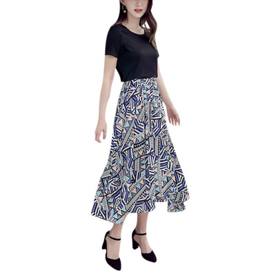 

Korean High Waist Midi A-line Skirt Women Sexy Irregular Skirt Female Summer Print Vintage Bodycon Elegant Skirt Party Skirt