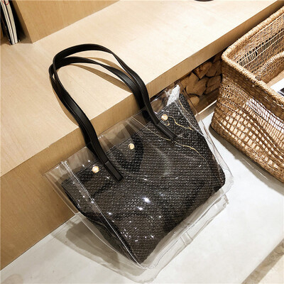 

Transparent big bag female 2019 new Korean version of the large-capacity tote bag summer small fresh straw single shoulder Messenger bag