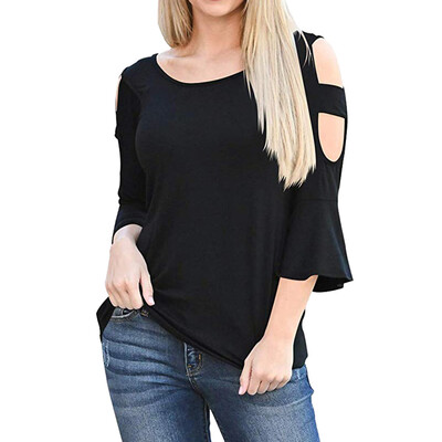 

Nomeni Womens Tops Cold Shoulder Spring Summer Cute 34 Sleeve Tee Shirts