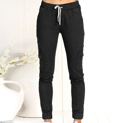 

Women Casual Multi-pocket Pants Elastic High Waist Slim Lace-up Sports Trousers