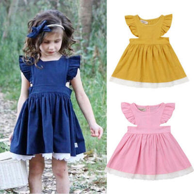

US Pretty Toddler Baby Girls Ruffle Sleeves Short Dress Sundress Summer Clothes